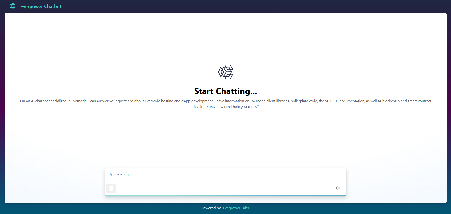 Landing screen with the chat interface.