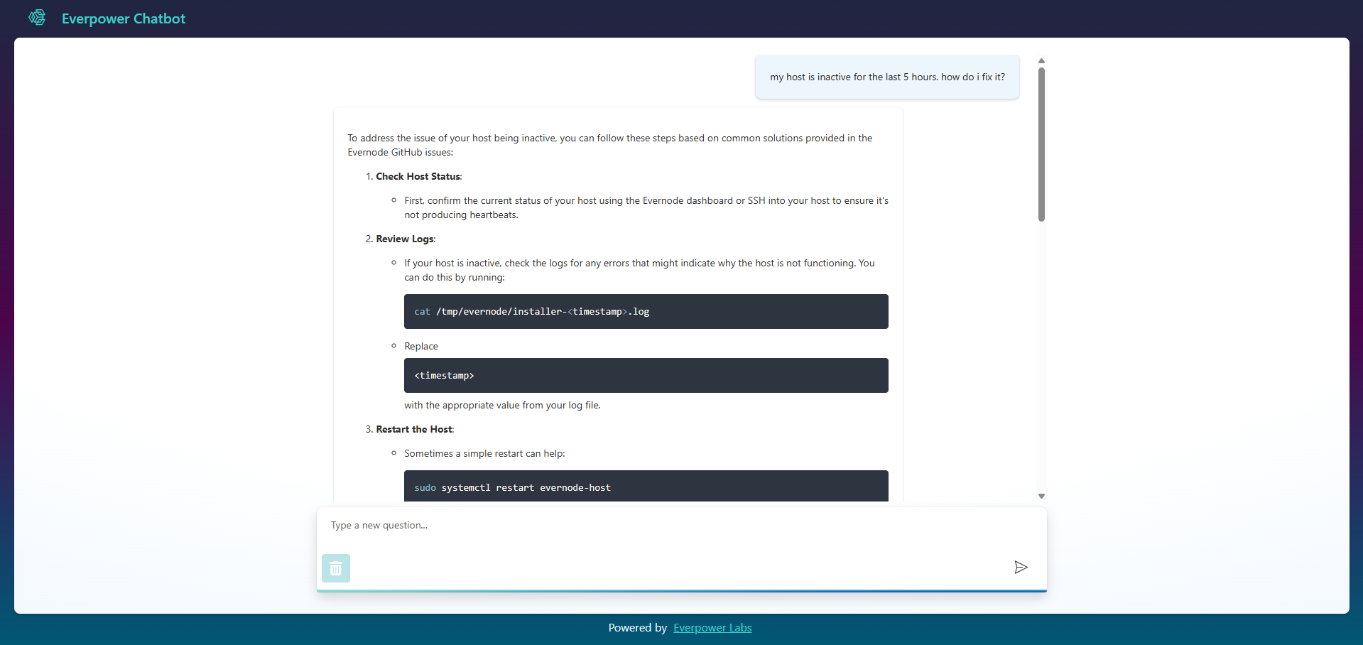 Conversation view showing a RAG-powered responses.